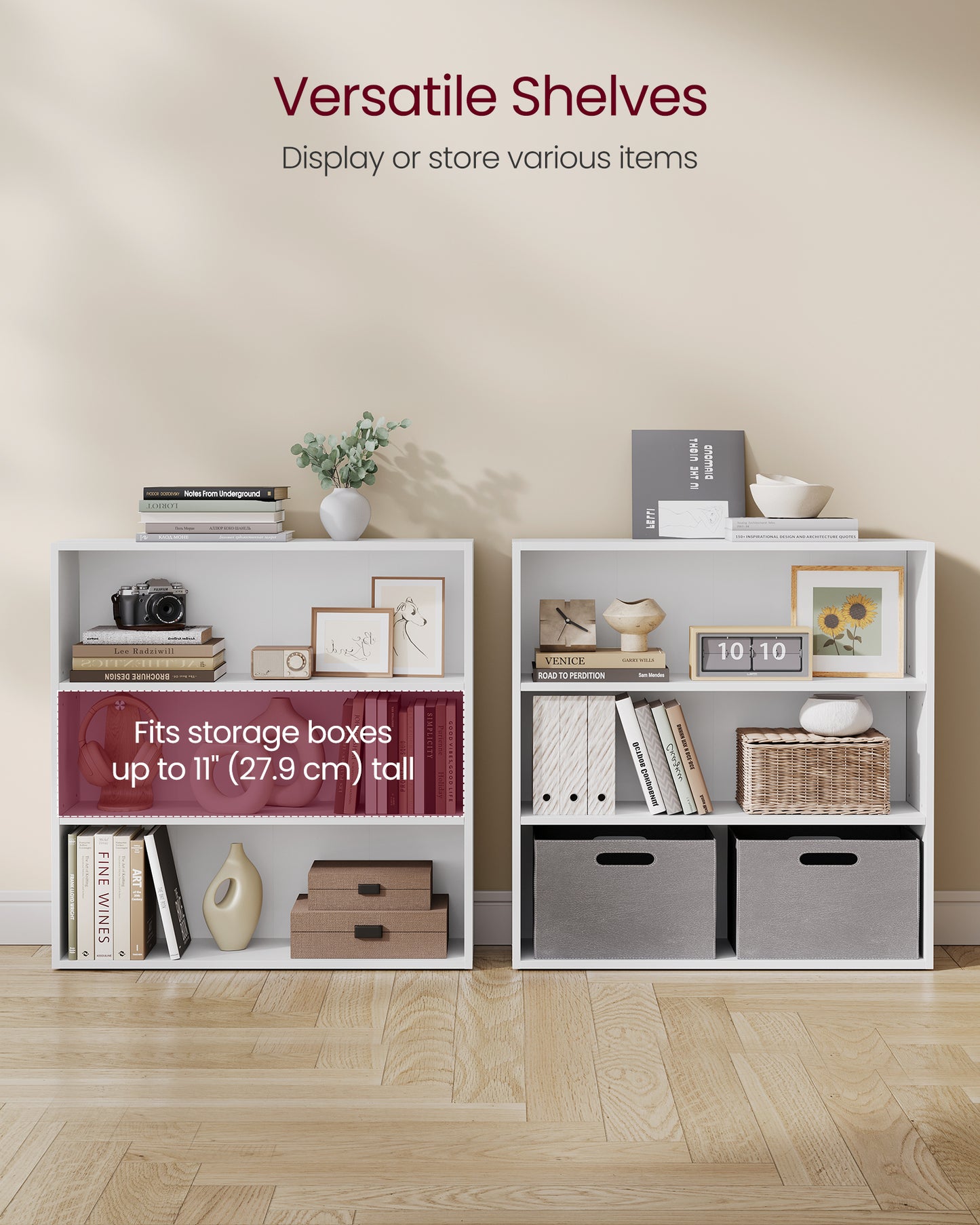 VASAGLE 3-Tier Bookshelf, 31.5 Inches Wide, Open Bookcase with Adjustable Storage Shelves, Floor Standing Unit, Cloud White	82.49