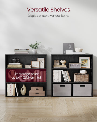 VASAGLE 3-Tier Bookshelf, 31.5 Inches Wide, Open Bookcase with Adjustable Storage Shelves, Floor Standing Unit, Ebony Black