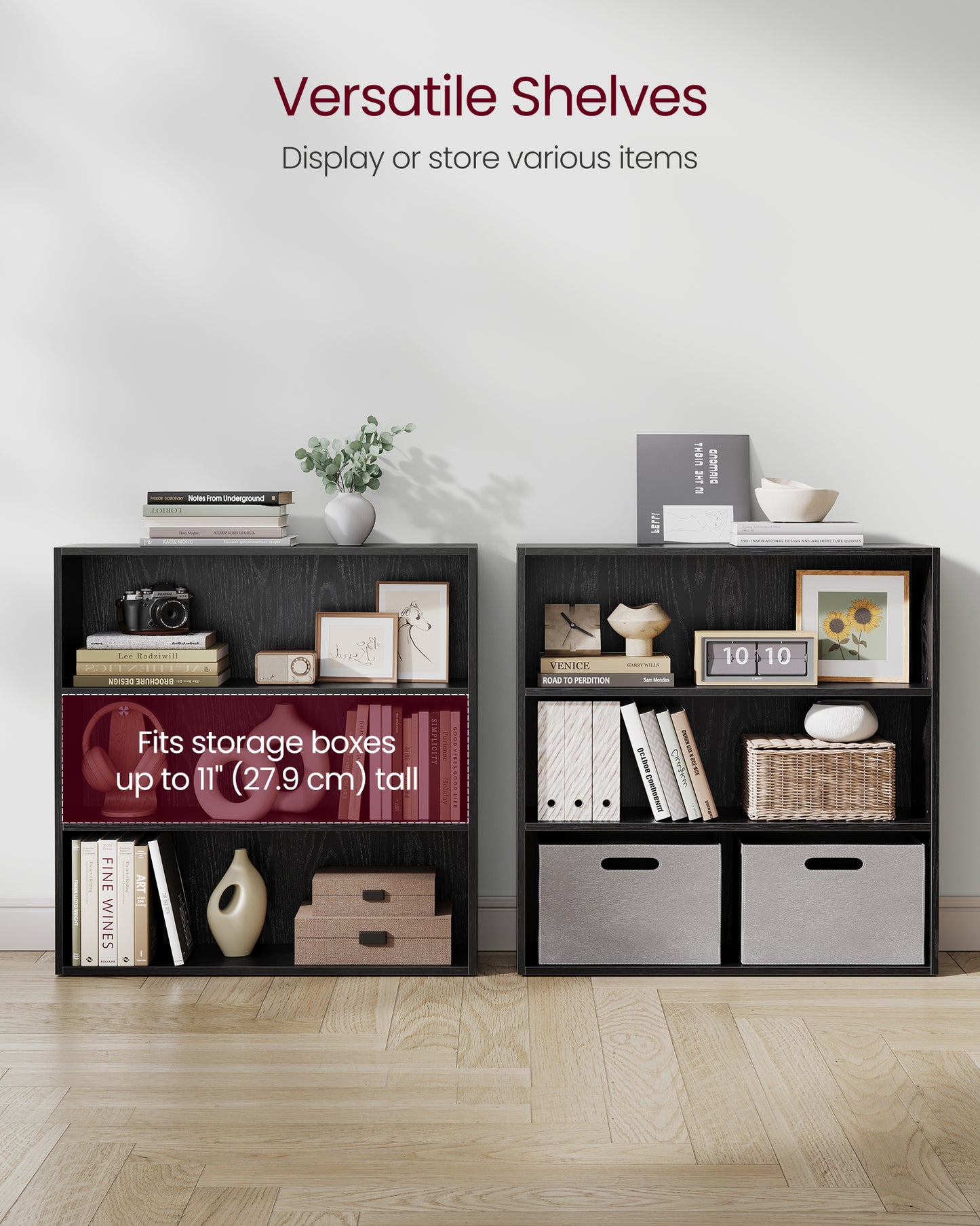 Spacious 3-Tier Bookshelf, 31.5 Inches Wide, Open Bookcase with Adjustable Storage Shelves - Floor Standing Unit