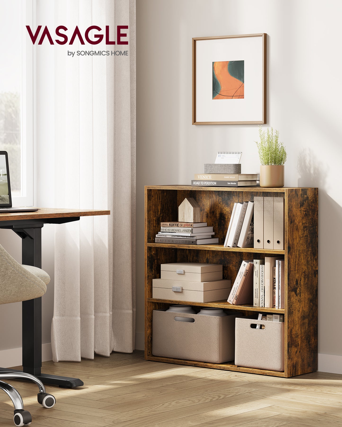 3-Tier Bookshelf, 31.5 Inches Wide, Open Bookcase with Adjustable Storage Shelves, Floor Standing Unit