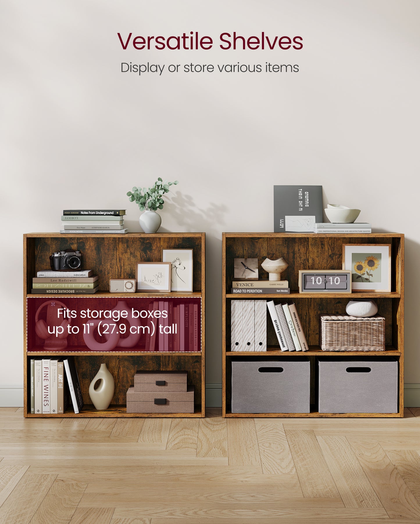 3-Tier Bookshelf, 31.5 Inches Wide, Open Bookcase with Adjustable Storage Shelves, Floor Standing Unit