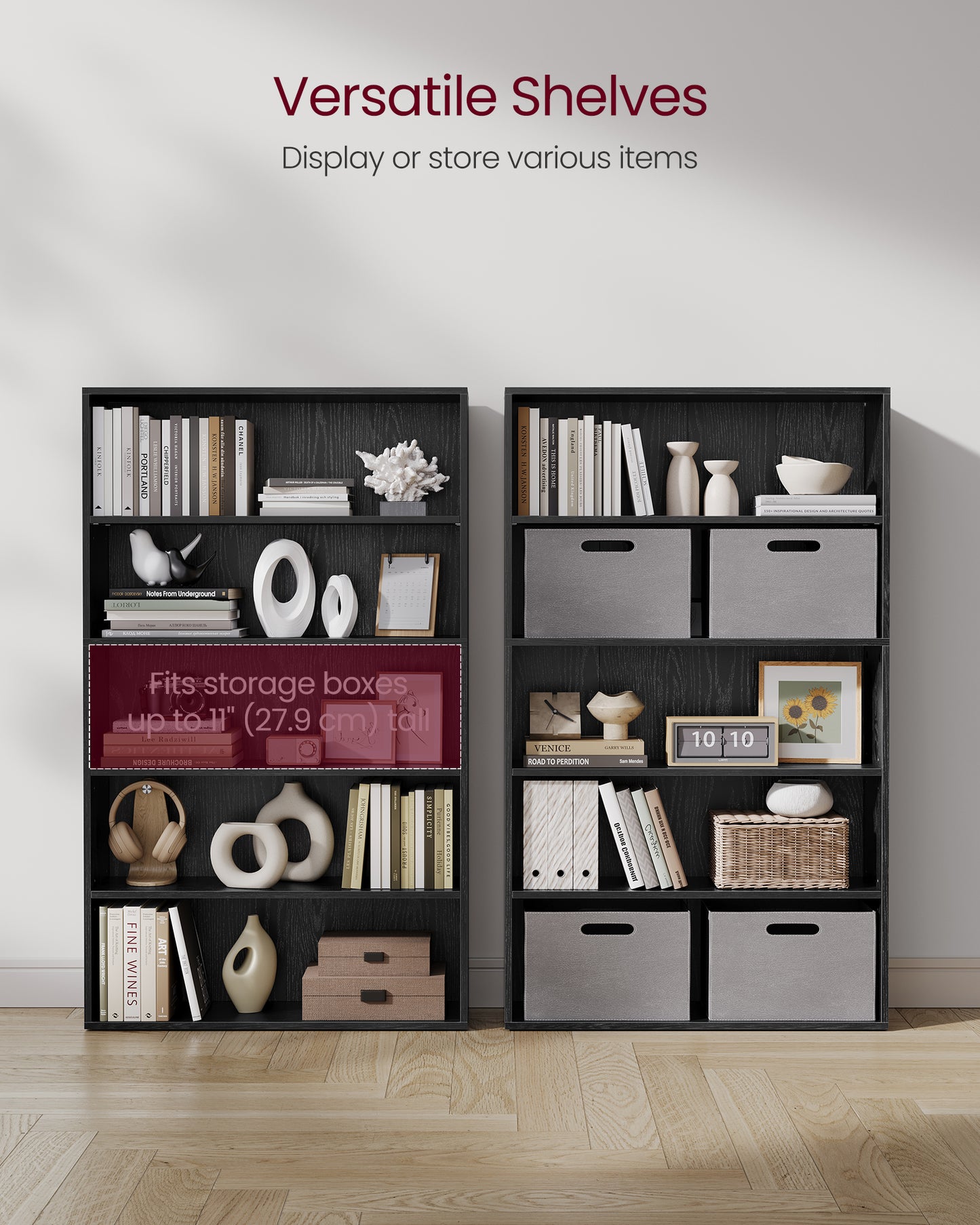 5-Tier Bookshelf, 30 Inches Wide, Open Bookcase with Adjustable Storage Shelves, Floor Standing Unit