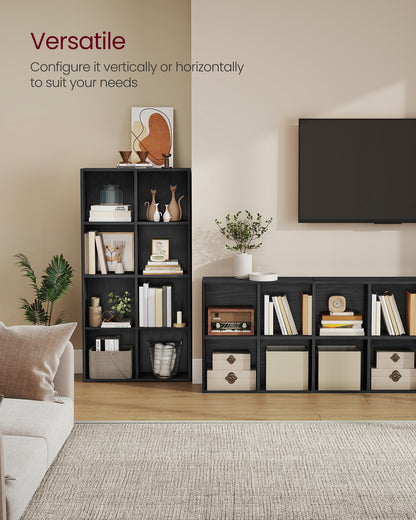 8-Cube Storage Shelf, Modern Bookcase Organizer, 51" Tall Multi-Functional for Living Room/Office, Easy Assembly, Ebony Black