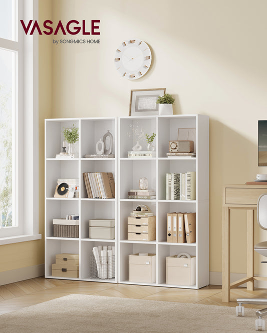 8-Cube Storage Shelf, Modern Bookcase Organizer, 51" Tall Multi-Functional Shelf for Living Room/Office, Easy Assembly, Cloud White