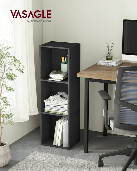 3-Tier Cube Bookcase, Open Shelf Organizer for Living Room/Office, Space-Saving Corner Design, Easy Assembly, Black