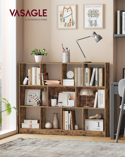 3-Tier Bookcase, Open Shelf Organizer for Living Room/Office, Space-Saving Design, Tool-Free Assembly, Rustic Brown