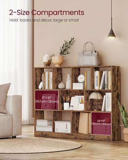 3-Tier Bookcase, Open Shelf Organizer for Living Room/Office, Space-Saving Design, Tool-Free Assembly, Rustic Brown