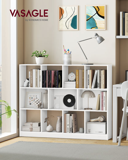 3-Tier Bookcase, Open Shelf Organizer for Living Room/Office, Space-Saving Design, Tool-Free Assembly, White