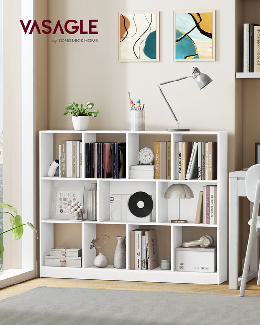3-Tier Bookcase, Open Shelf Organizer for Living Room/Office, Space-Saving Design, Tool-Free Assembly, White