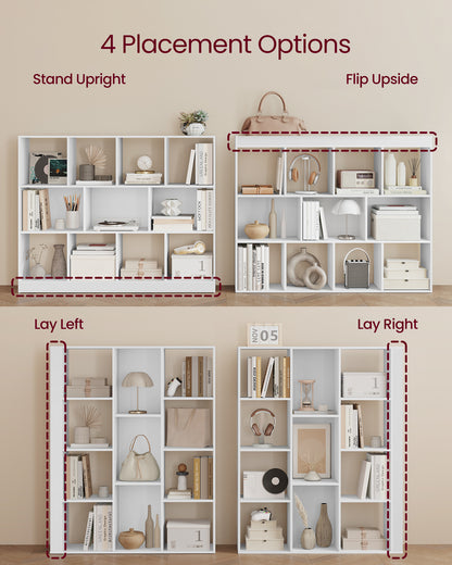 3-Tier Bookcase, Open Shelf Organizer for Living Room/Office, Space-Saving Design, Tool-Free Assembly, White