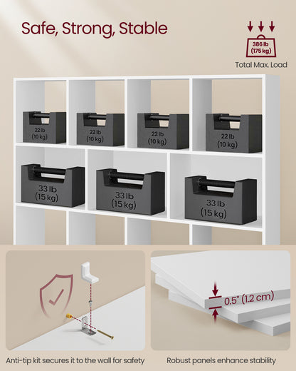 3-Tier Bookcase, Open Shelf Organizer for Living Room/Office, Space-Saving Design, Tool-Free Assembly, White