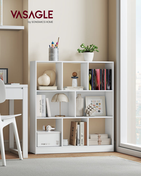 3-Tier Open Bookcase, Modern Shelf Organizer for Living Room/Office, Space-Saving Design, Tool-Free Assembly, White
