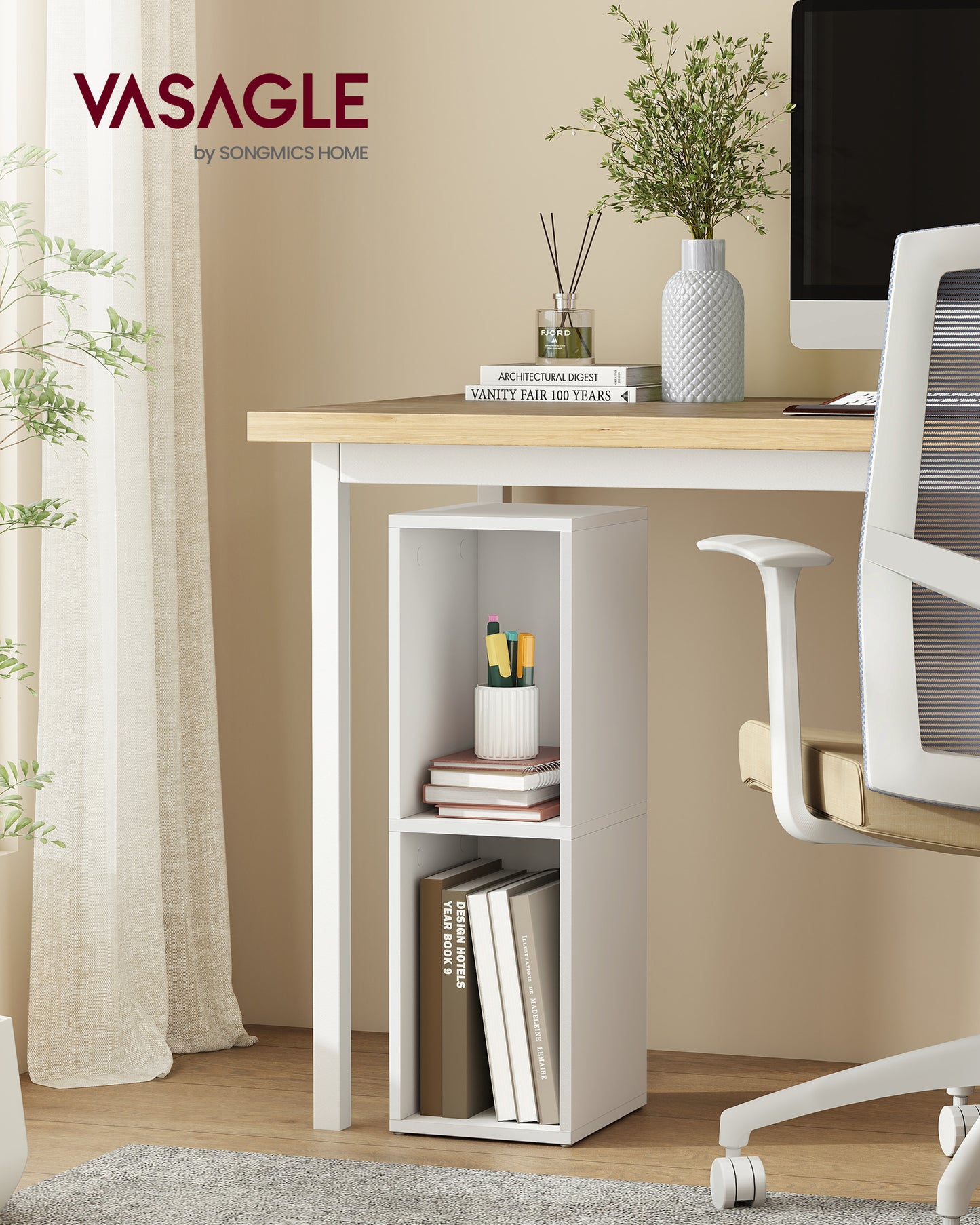 2-Tier Cube Bookcase, Open Shelf Organizer for Living Room/Office, Space-Saving Corner Design, Tool-Free Assembly, White