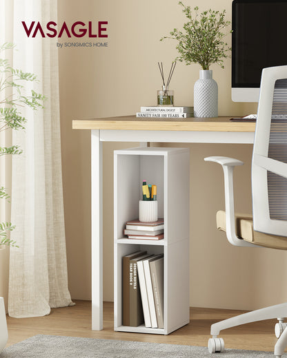 2-Tier Cube Bookcase, Open Shelf Organizer for Living Room/Office, Space-Saving Corner Design, Tool-Free Assembly, White