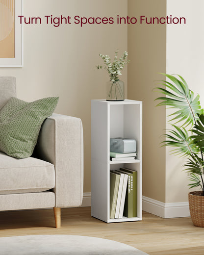 2-Tier Cube Bookcase, Open Shelf Organizer for Living Room/Office, Space-Saving Corner Design, Tool-Free Assembly, White