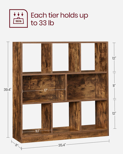 VASAGLE Bookcase, Bookshelf, Freestanding Storage Unit, 8 Open Compartments, 11 x 35.4 x 39.4 Inches, for Living Room, Study, Office, Brown