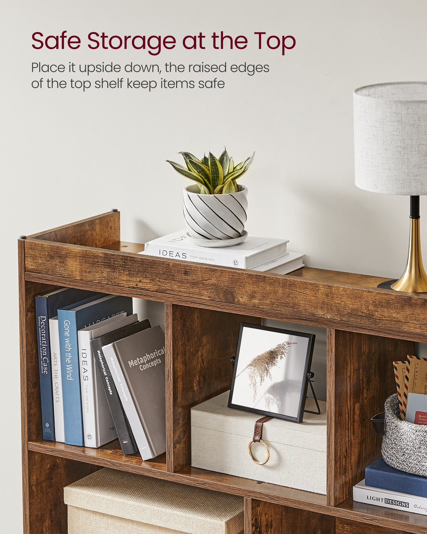 VASAGLE Bookcase, Bookshelf, Freestanding Storage Unit, 8 Open Compartments, 11 x 35.4 x 39.4 Inches, for Living Room, Study, Office, Brown