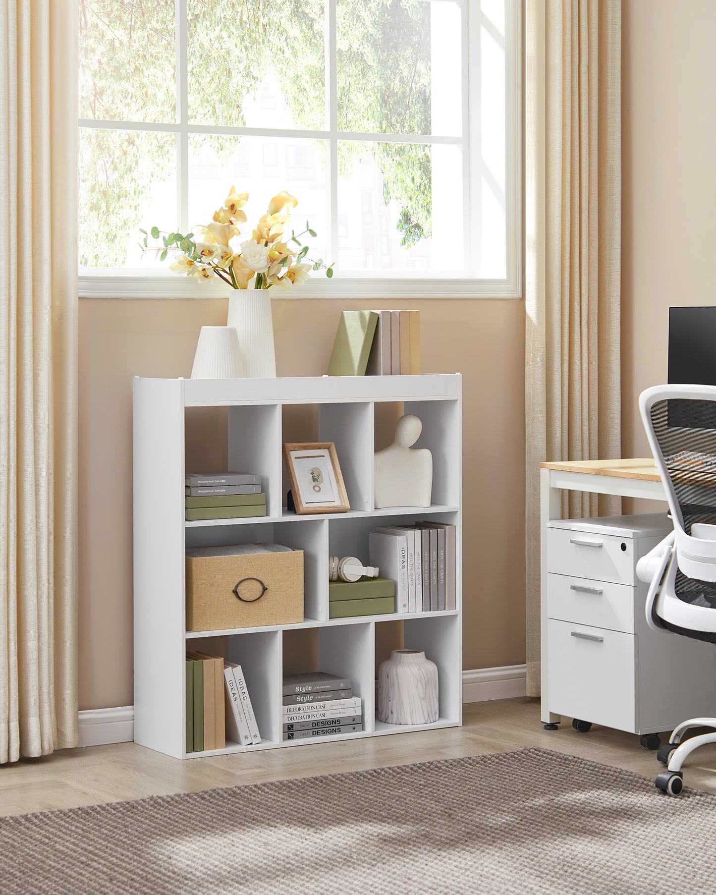 VASAGLE Bookcase, Bookshelf, Freestanding Storage Unit, 8 Open Compartments, 11 x 35.4 x 39.4 Inches, for Living Room, Study, Office, White