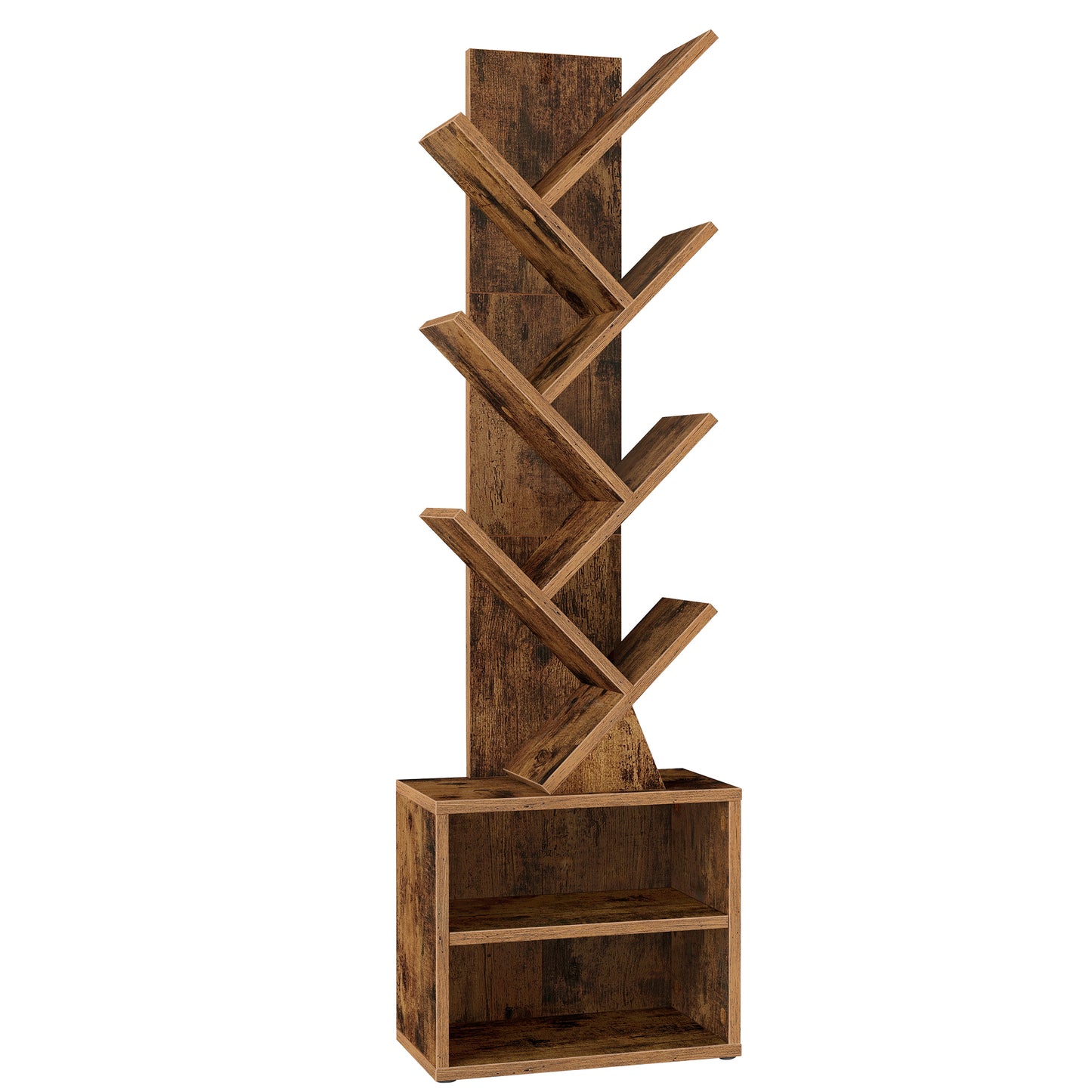 VASAGLE CUSTOS Collection - Tree Bookshelf, Modern Bookcase, Floor Standing Book Shelf, 2 Open Compartments, 8 x 15 x 48.5 Inches, Rustic Brow