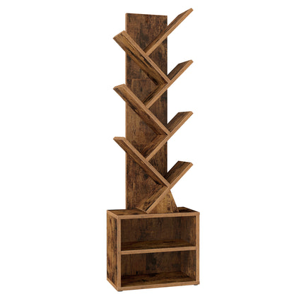 VASAGLE CUSTOS Collection - Tree Bookshelf, Modern Bookcase, Floor Standing Book Shelf, 2 Open Compartments, 8 x 15 x 48.5 Inches, Rustic Brow