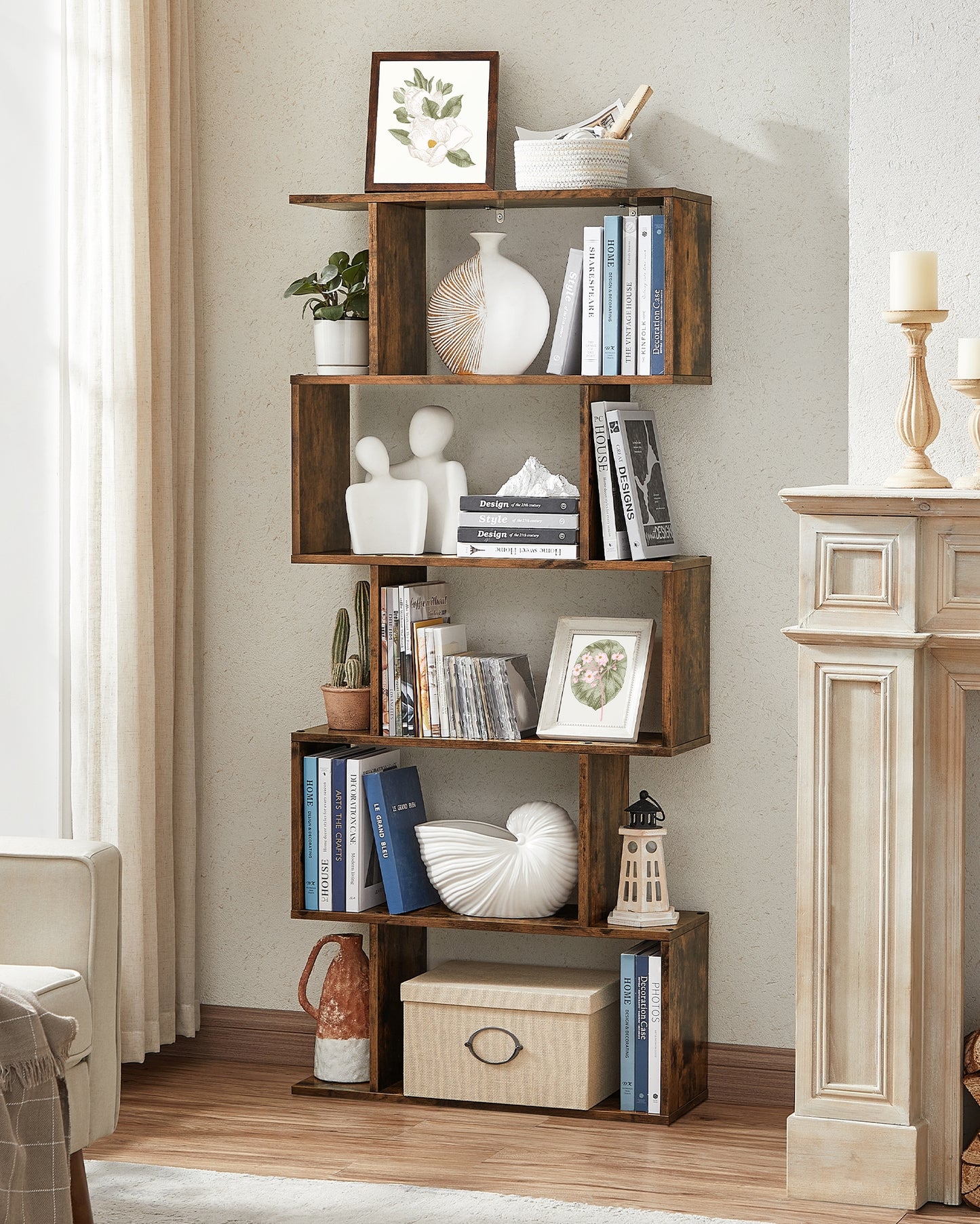 Standing Bookcase, 5-Tier Bookshelf, Decorative Storage Shelving