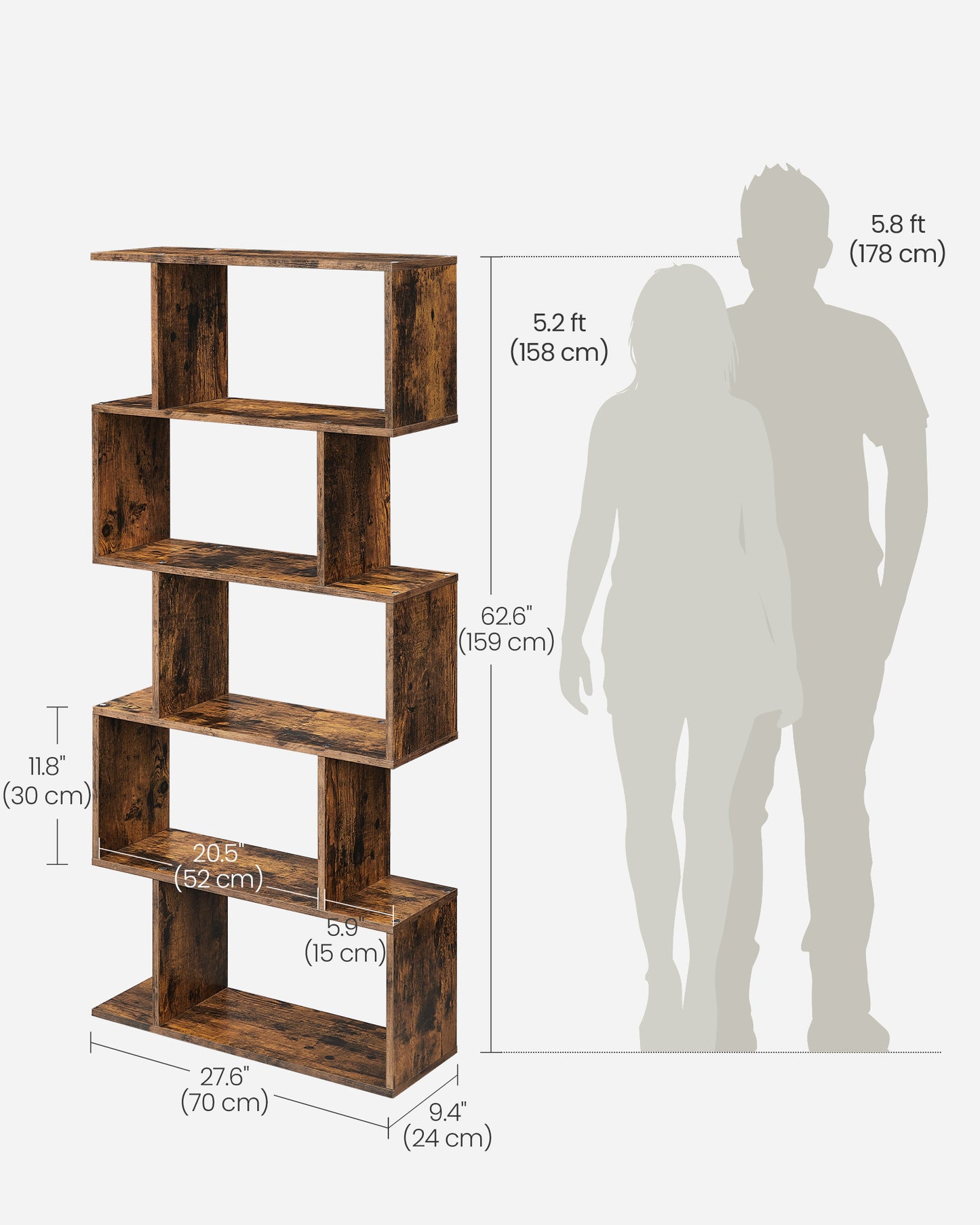 Standing Bookcase, 5-Tier Bookshelf, Decorative Storage Shelving