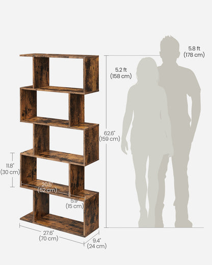 Standing Bookcase, 5-Tier Bookshelf, Decorative Storage Shelving
