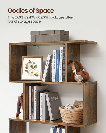 Standing Bookcase, 5-Tier Bookshelf, Decorative Storage Shelving