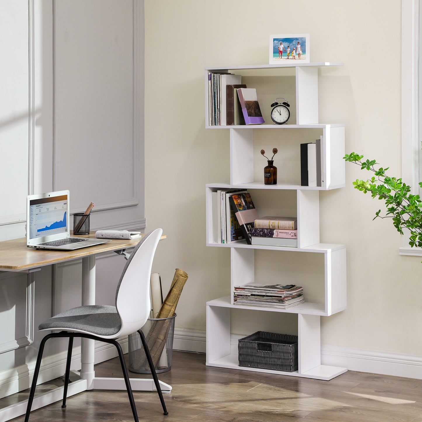 VASAGLE Bookshelf, 5-Tier Bookcase, Tall Display Shelf, Freestanding Storage Shelf, Room Divider White