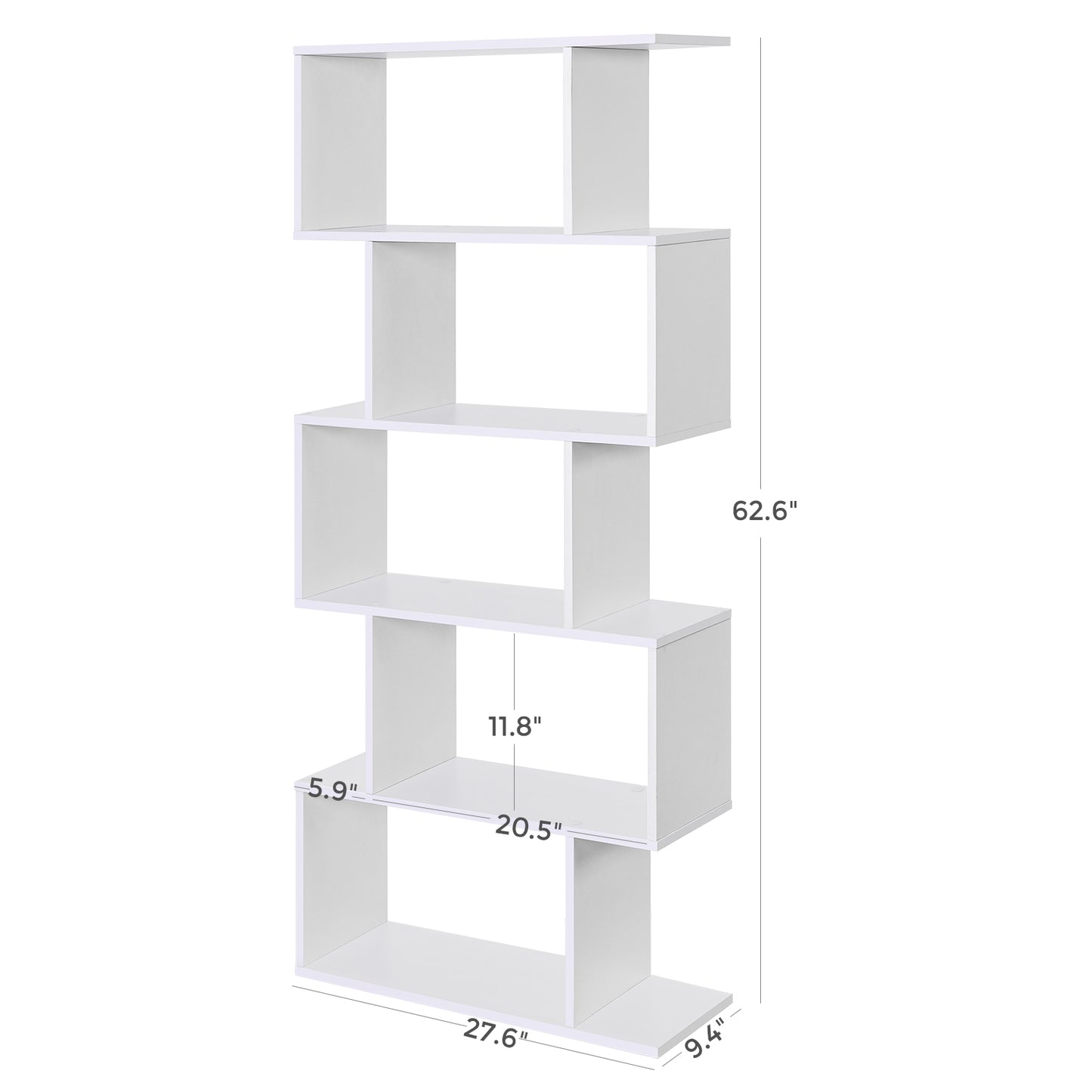 VASAGLE Bookshelf, 5-Tier Bookcase, Tall Display Shelf, Freestanding Storage Shelf, Room Divider White