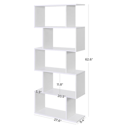 VASAGLE Bookshelf, 5-Tier Bookcase, Tall Display Shelf, Freestanding Storage Shelf, Room Divider White