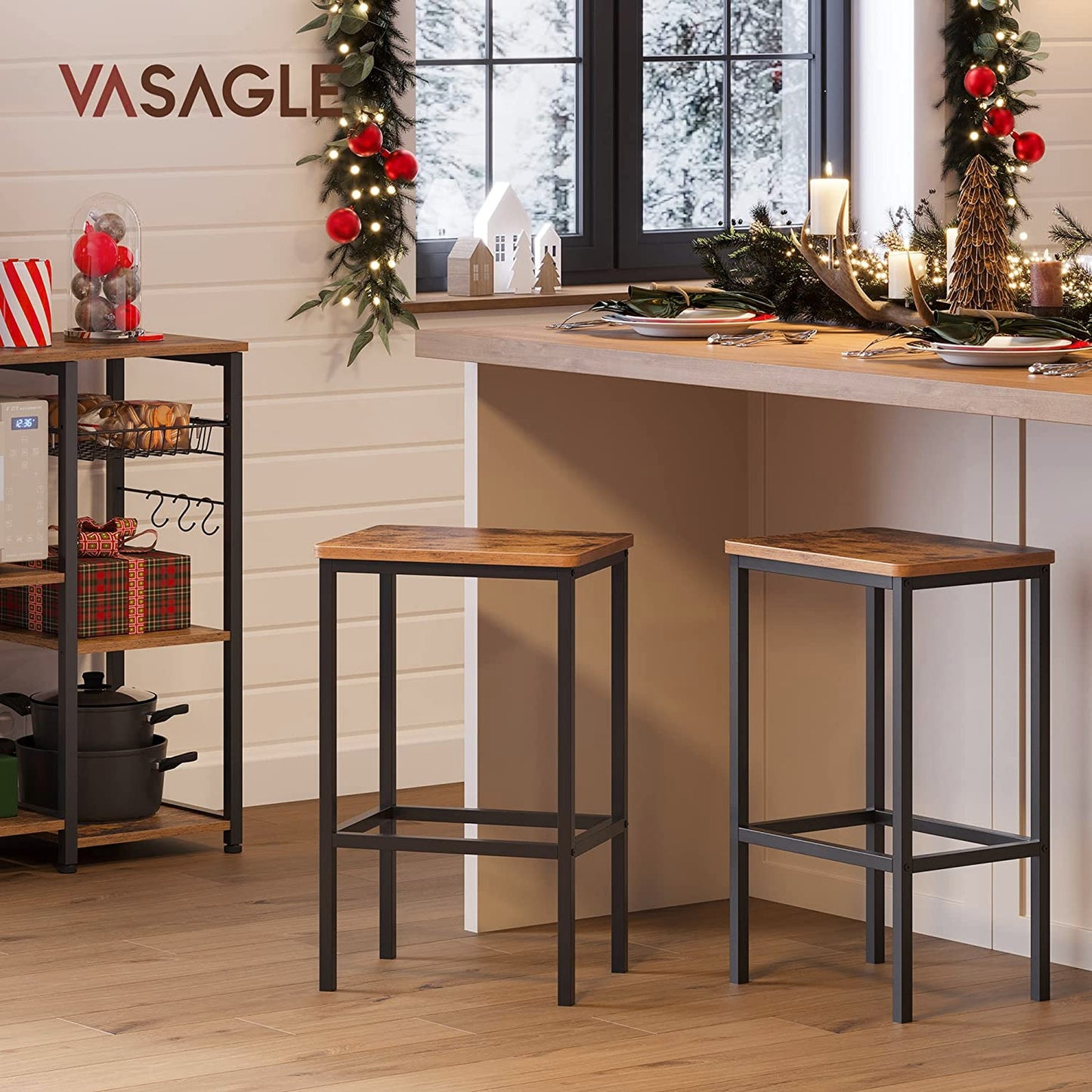 VASAGLE Bar Stools, Set of 2 Bar Chairs, Kitchen Breakfast Bar Stools with Footrest, Industrial in Living Room, Party Room, Rustic Brown and Black	82.49