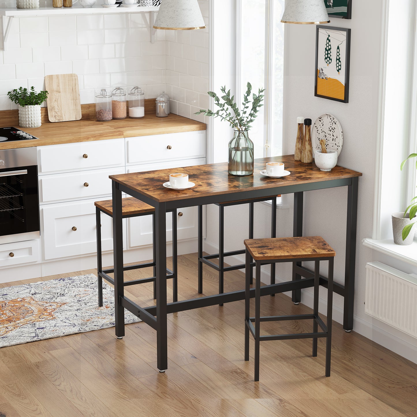 VASAGLE Bar Stools, Set of 2 Bar Chairs, Kitchen Breakfast Bar Stools with Footrest, Industrial in Living Room, Party Room, Rustic Brown and Black	82.49