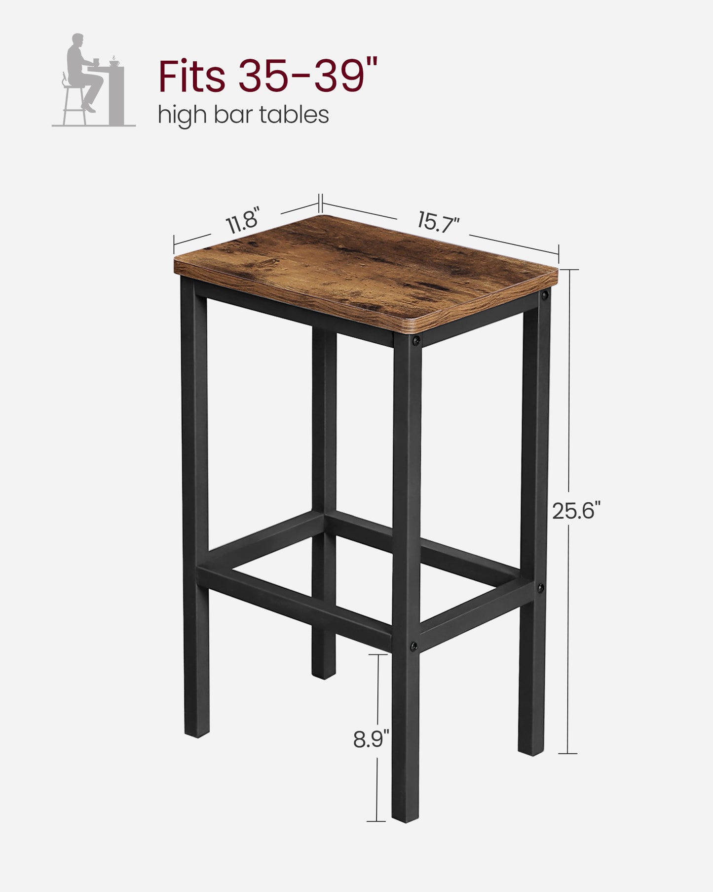 VASAGLE Bar Stools, Set of 2 Bar Chairs, Kitchen Breakfast Bar Stools with Footrest, Industrial in Living Room, Party Room, Rustic Brown and Black	82.49