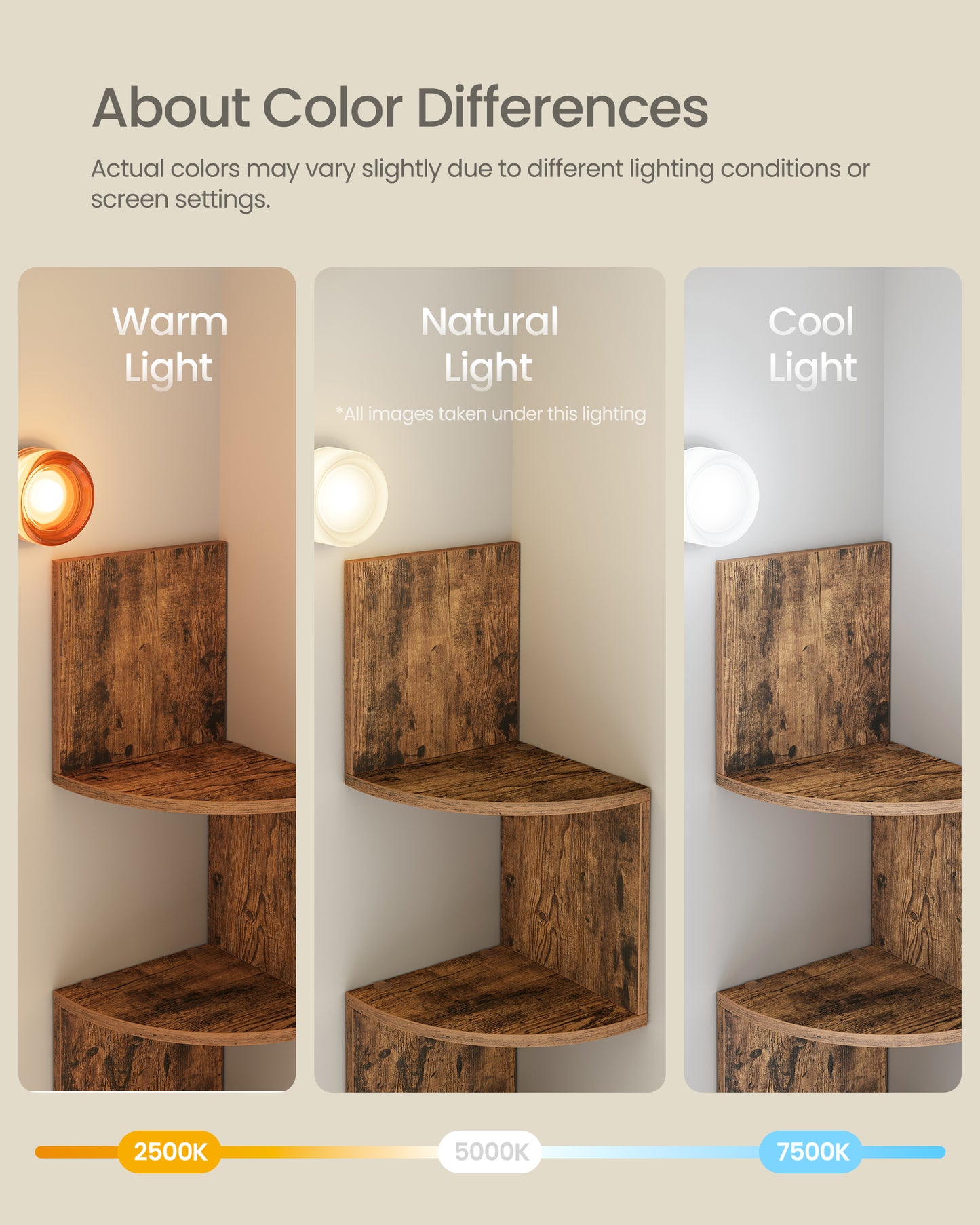 VASAGLE Corner Shelf, 5-Tier Floating Wall Shelf Rustic Brown