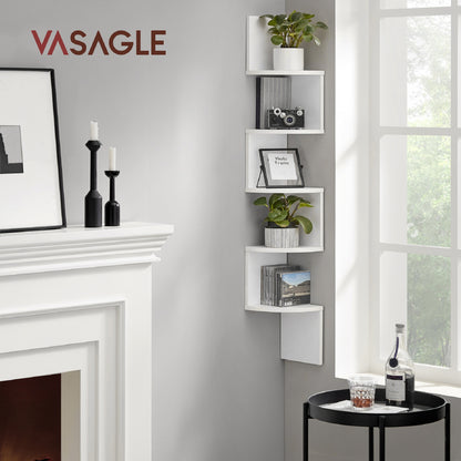 VASAGLE Corner Shelf, 5-Tier Floating Wall Shelf Plant Shelf White