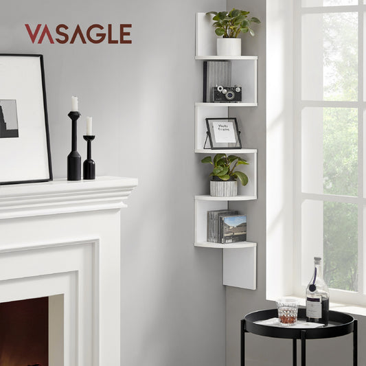 VASAGLE Corner Shelf, 5-Tier Floating Wall Shelf Plant Shelf White
