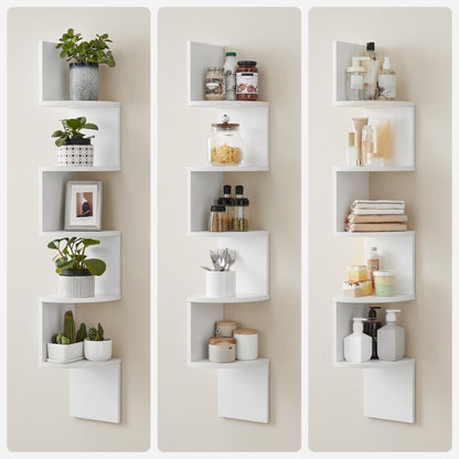 VASAGLE Corner Shelf, 5-Tier Floating Wall Shelf Plant Shelf White