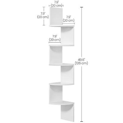VASAGLE Corner Shelf, 5-Tier Floating Wall Shelf Plant Shelf White
