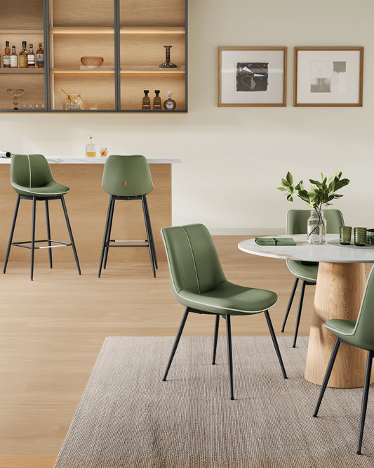 Bar Stools Set of 2, Bar Height Bar Stools with Back, Ergonomic Backrest, Synthetic Leather, Metal Legs, 28.7-Inch Tall Barstools for Kitchen Island Home Bar, Easy Assembly, Forest Green