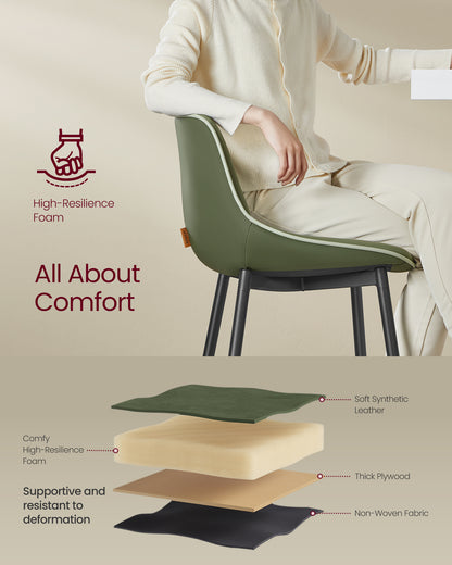 Bar Stools Set of 2, Bar Height Bar Stools with Back, Ergonomic Backrest, Synthetic Leather, Metal Legs, 28.7-Inch Tall Barstools for Kitchen Island Home Bar, Easy Assembly, Forest Green