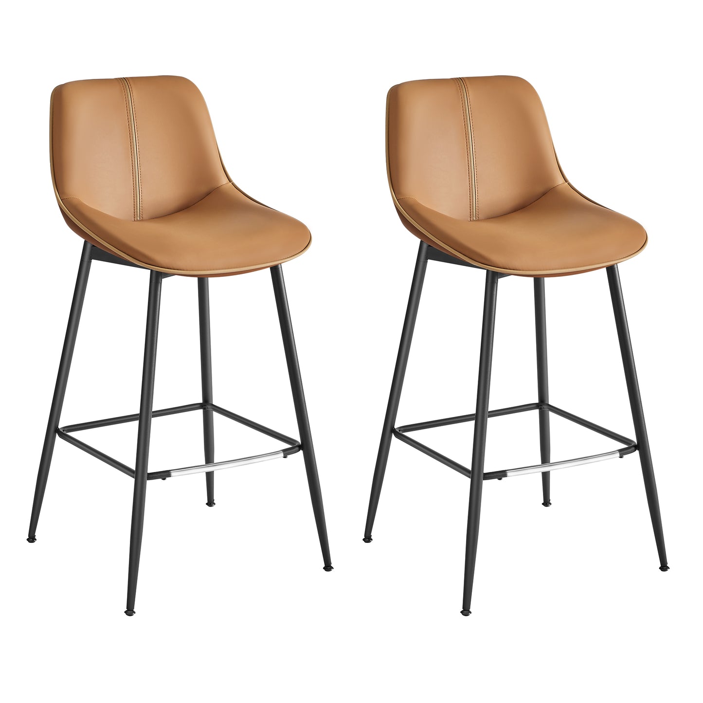 VASAGLE 2 Pack Bar Stools, Bar Height Bar Stools with Back, Ergonomic Backrest, Synthetic Leather, Metal Legs, 28.7-Inch Tall Stools for Kitchen Island Home Bar