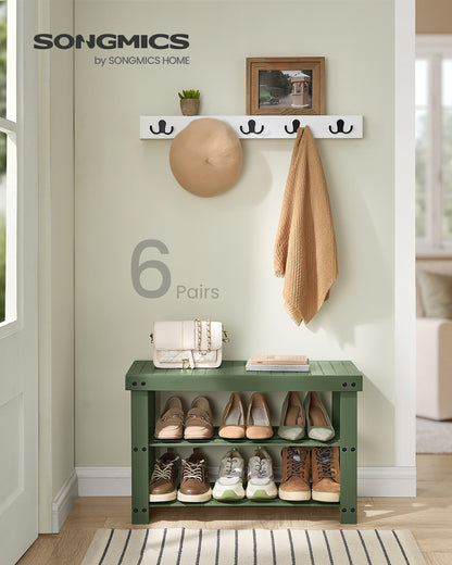 Forest Green 3 - Tier Bamboo Shoe Rack Bench - Entryway Bench with Storage. Holds Up to 286 lb, 11.3 x 27.6 x 17.8 Inches