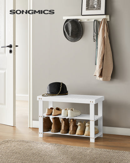 Shoe Rack Bench, 3-Tier Bamboo Shoe Storage Organizer, Entryway Bench, Holds Up to 286 lb, 11.3 x 27.6 x 17.8 Inches, for Entryway Bathroom Bedroom