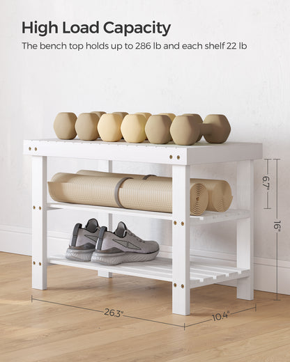 Shoe Rack Bench, 3-Tier Bamboo Shoe Storage Organizer, Entryway Bench, Holds Up to 286 lb, 11.3 x 27.6 x 17.8 Inches, for Entryway Bathroom Bedroom