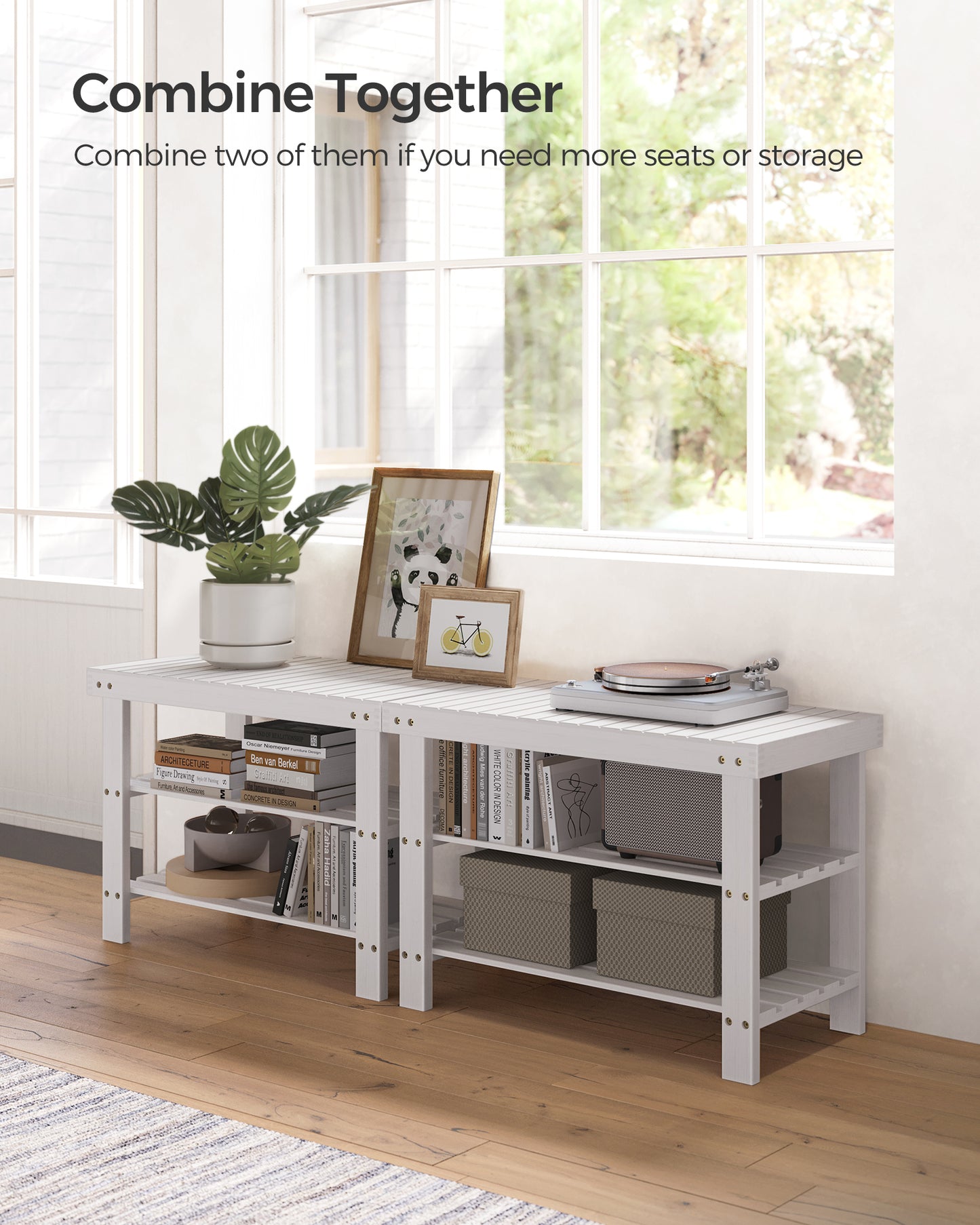 Shoe Rack Bench, 3-Tier Bamboo Shoe Storage Organizer, Entryway Bench, Holds Up to 286 lb, 11.3 x 27.6 x 17.8 Inches, for Entryway Bathroom Bedroom