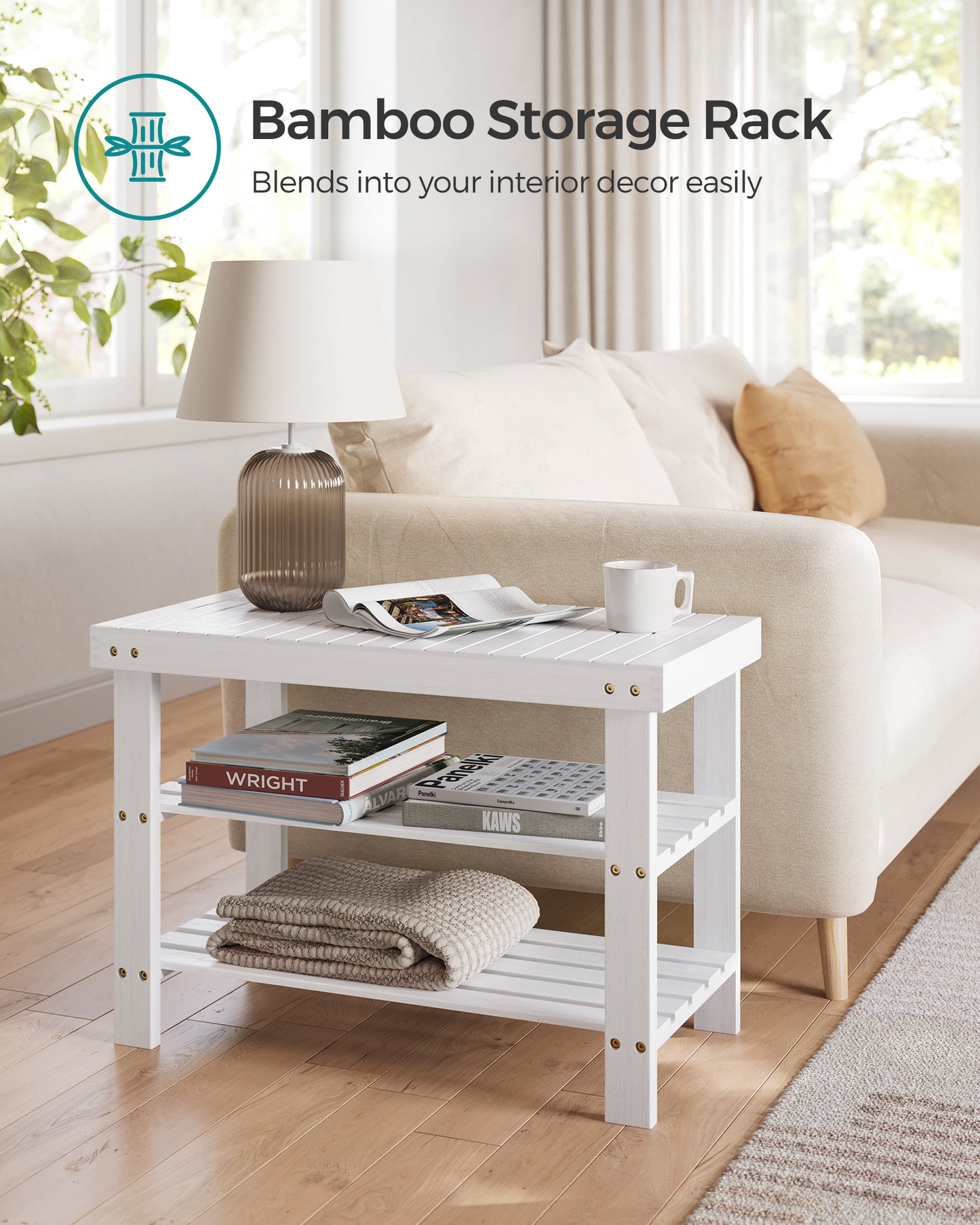 Shoe Rack Bench, 3-Tier Bamboo Shoe Storage Organizer, Entryway Bench, Holds Up to 286 lb, 11.3 x 27.6 x 17.8 Inches, for Entryway Bathroom Bedroom