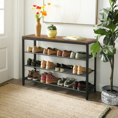 VASAGLE 4 Tier Shoe Rack, 16-20 Pairs of Shoes, Rustic Brown and Black