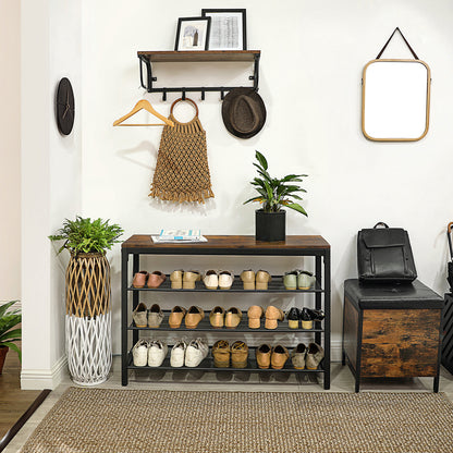 VASAGLE 4 Tier Shoe Rack, 16-20 Pairs of Shoes, Rustic Brown and Black