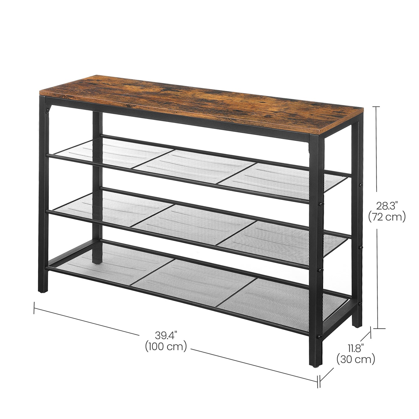 VASAGLE 4 Tier Shoe Rack, 16-20 Pairs of Shoes, Rustic Brown and Black